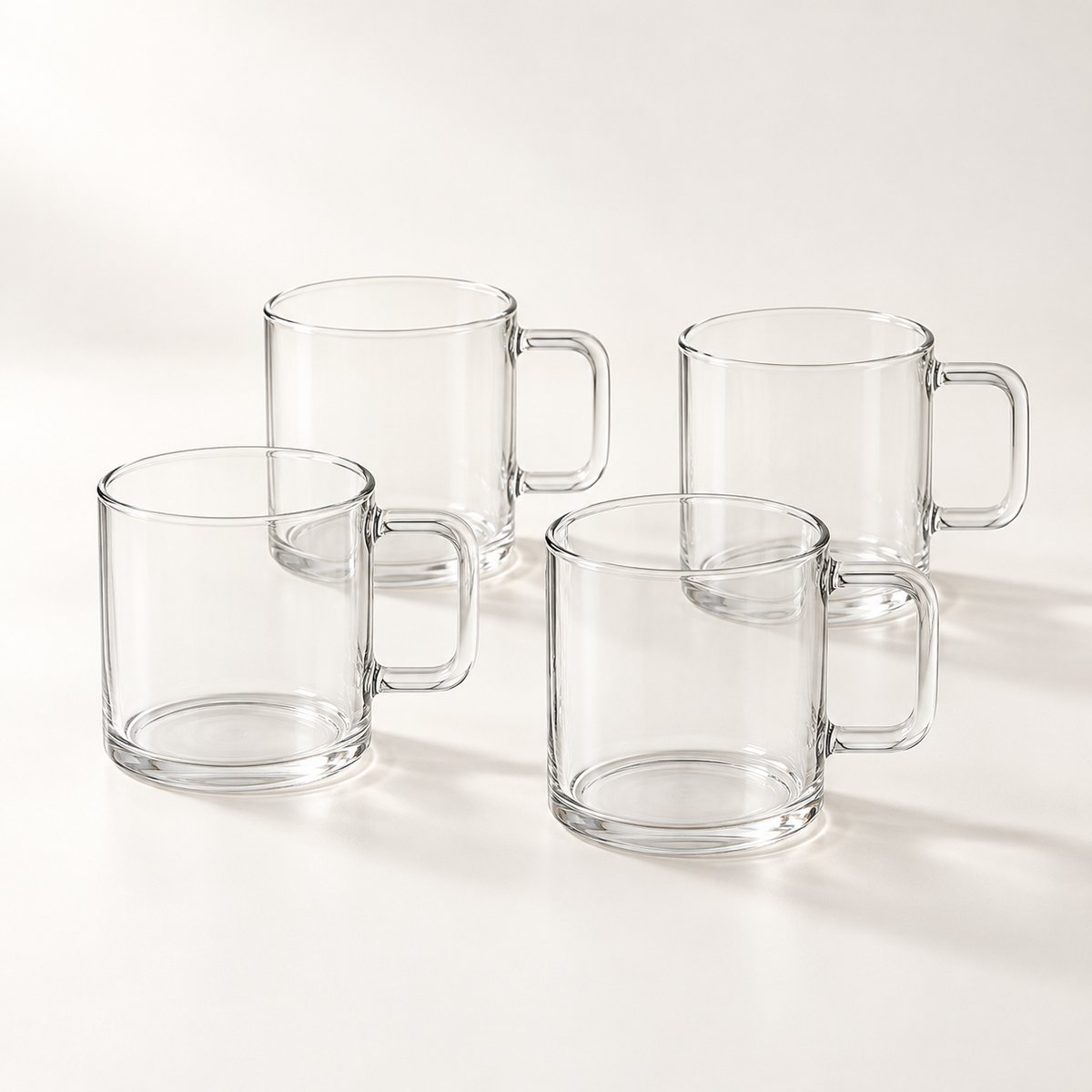 Arc Square Handle Cup Set - complete set of 4 clear glass cups