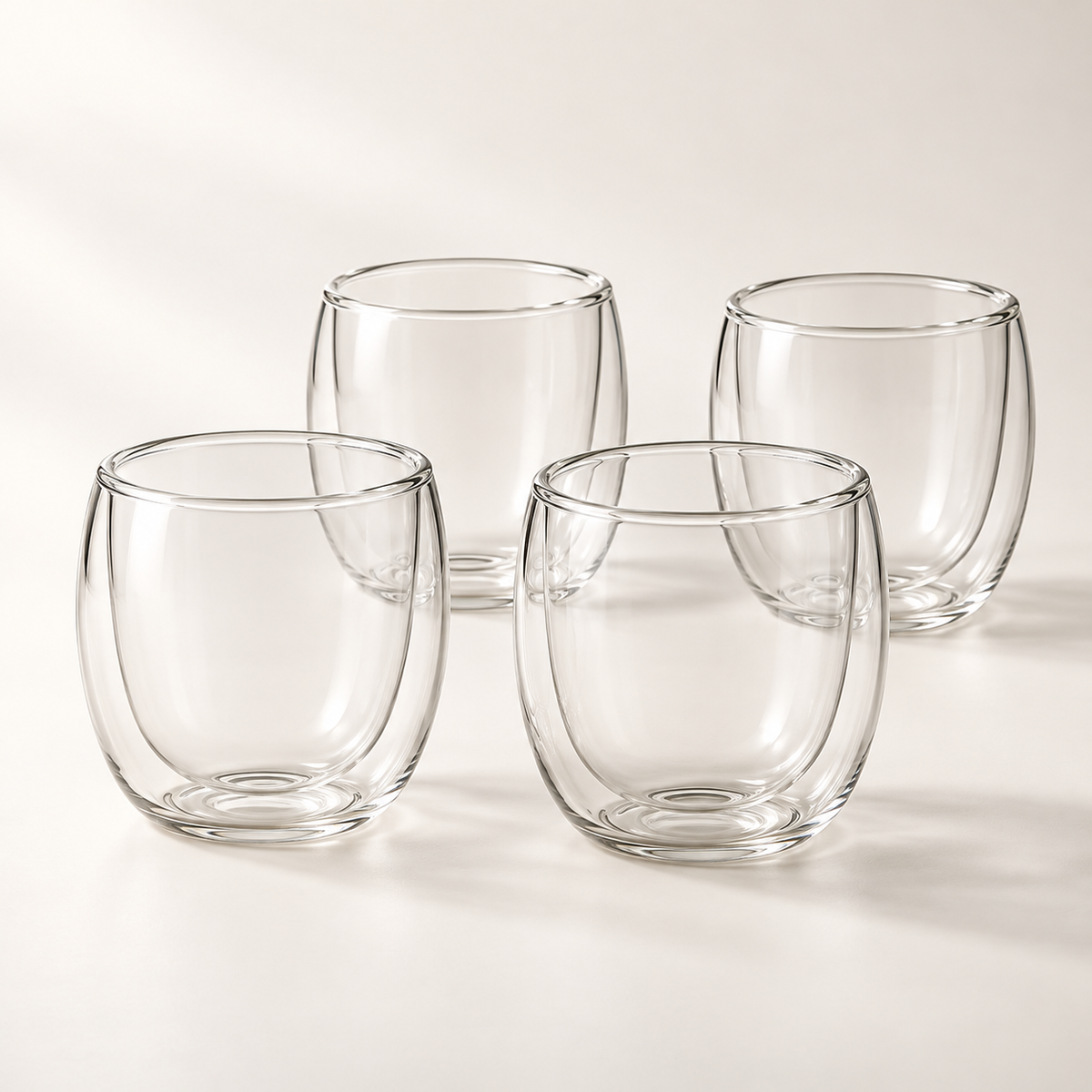 Drift Curved Double-Wall Cup Set - complete set of 4 clear glass cups