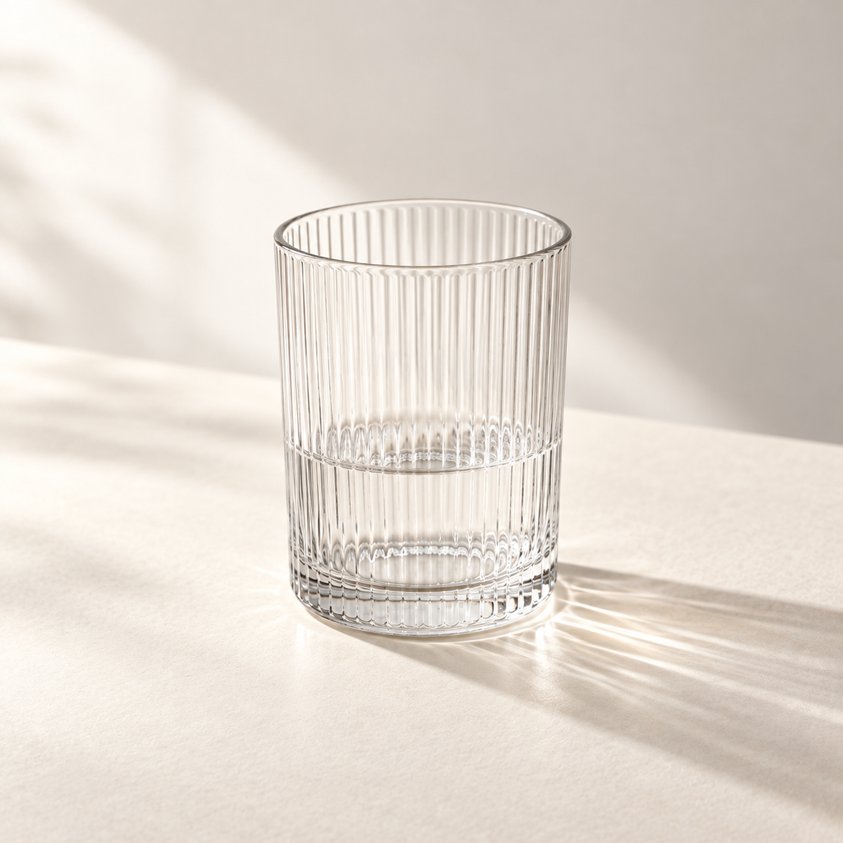 Luma Fine Rib Glass Set - one cup in an everyday table setting