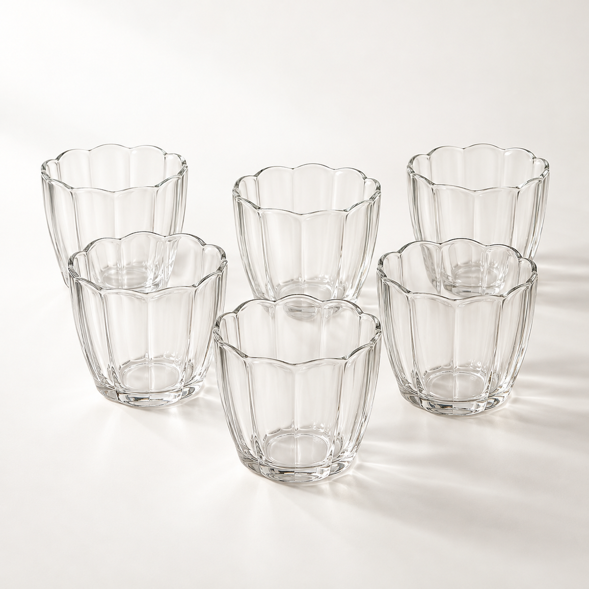 Petal Scalloped Glass Set - complete set of 6 clear glass cups