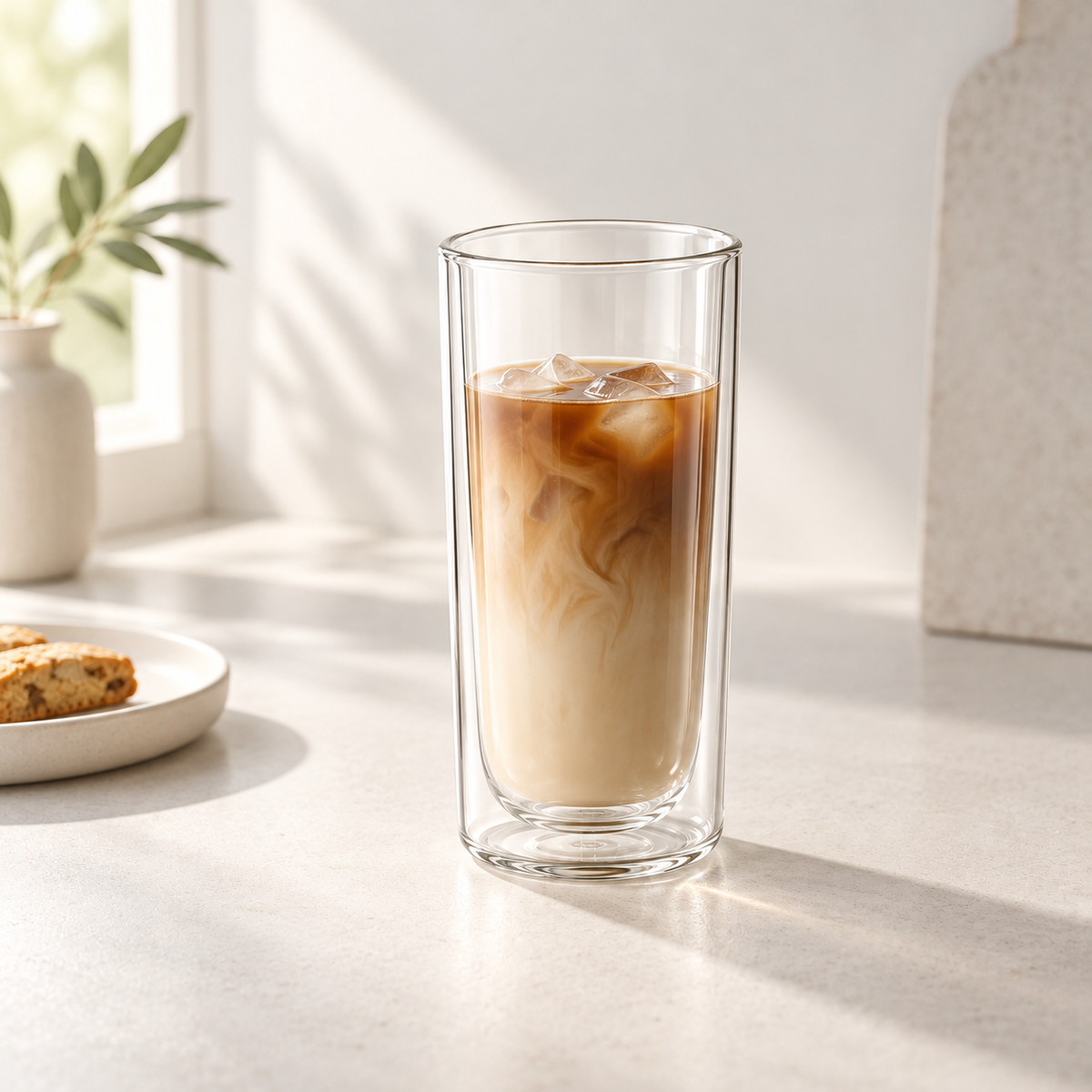 Rise Tall Double-Wall Cup Set - one cup in an everyday table setting