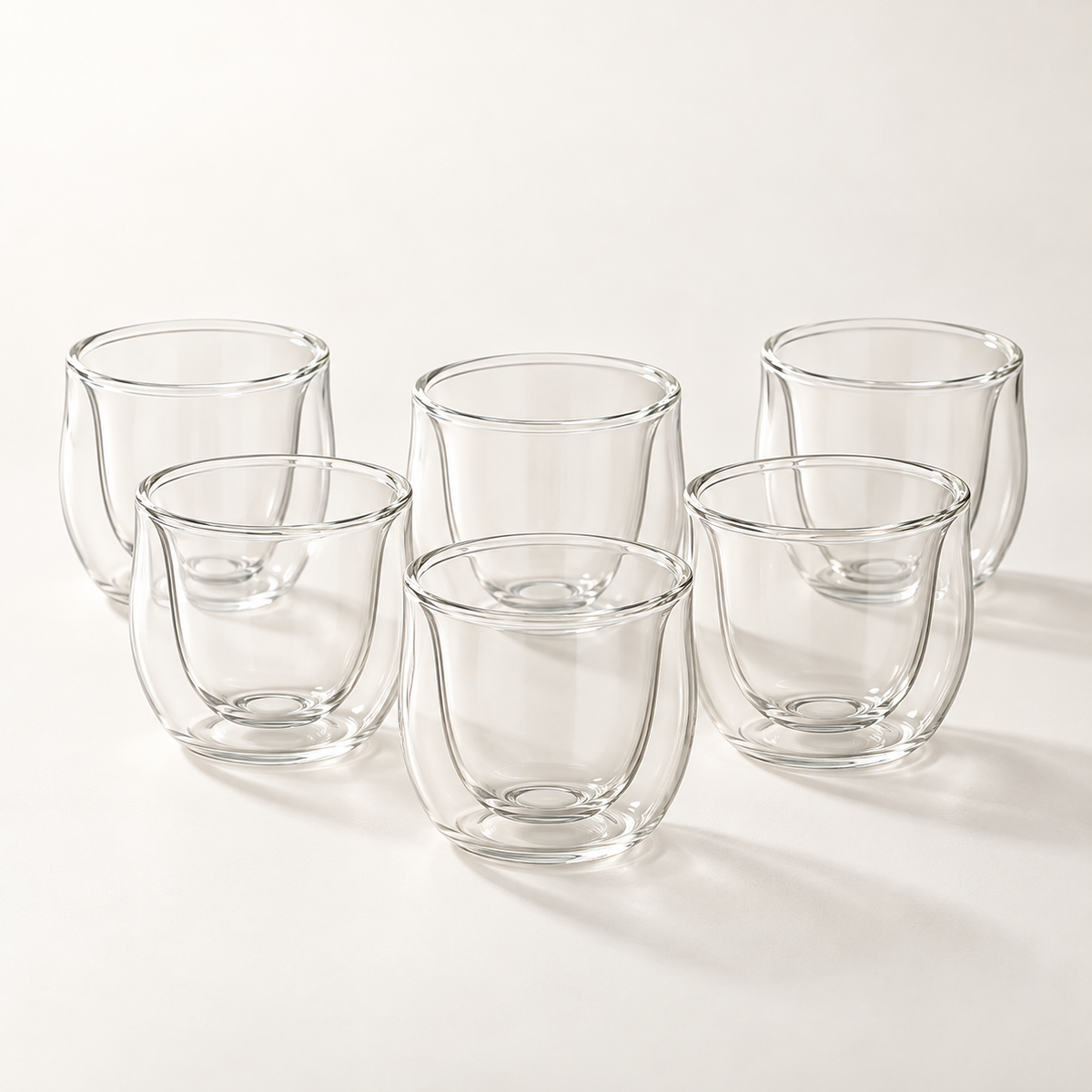 Alba Petite Double-Wall Cup Set - complete set of 6 clear glass cups