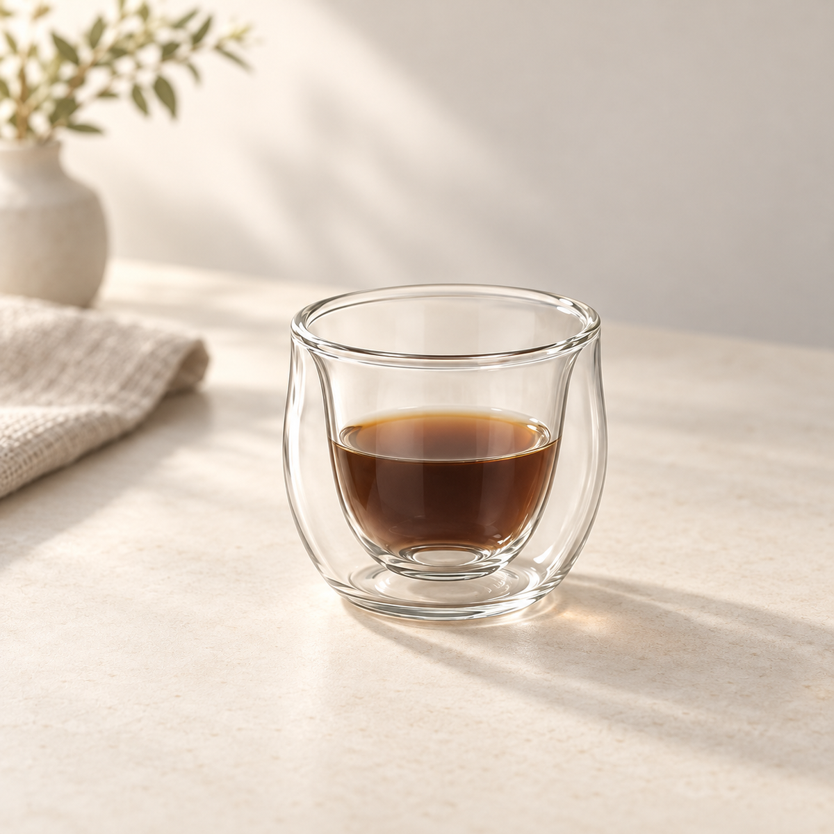 Alba Petite Double-Wall Cup Set - one cup in an everyday table setting