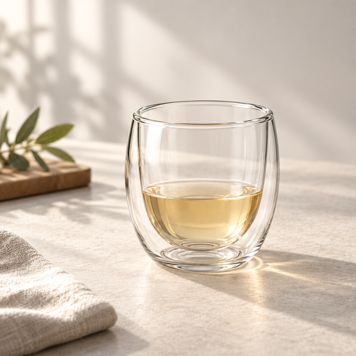 Drift Curved Double-Wall Cup Set - one cup in an everyday table setting