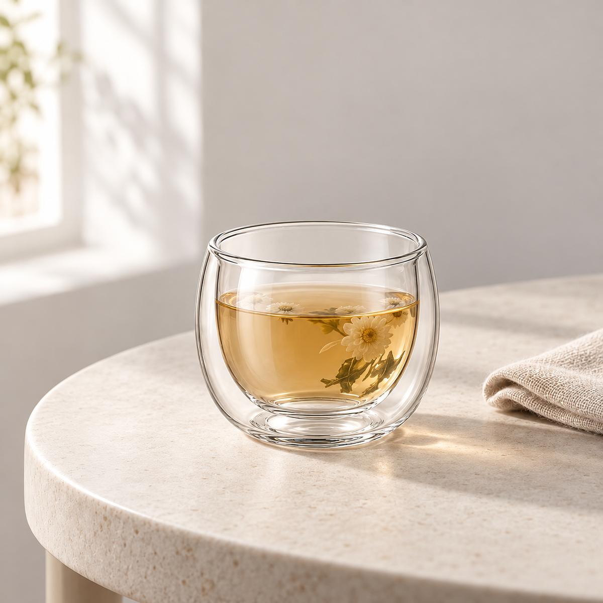 Pebble Rounded Double-Wall Cup Set - one cup in an everyday table setting