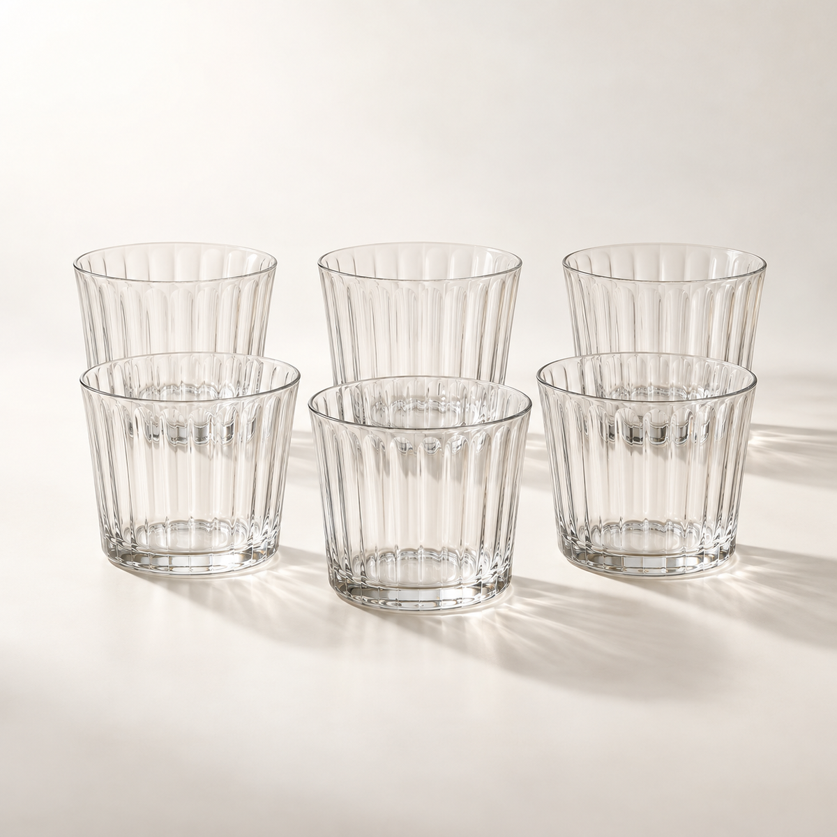 Rill Wide Flute Glass Set - complete set of 6 clear glass cups