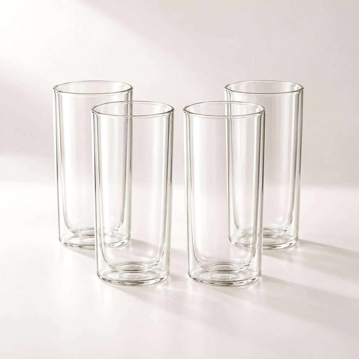 Rise Tall Double-Wall Cup Set - complete set of 4 clear glass cups